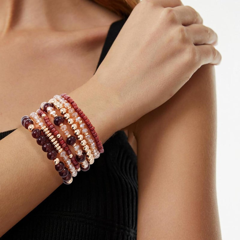 Aigrnc Boho Beaded Stretch Bracelets For Women Stackable Crystal Gold Plated Beaded Bracelets Set Trendy Handmade Friendship Braeclet Jewelry Gifts - Image 5
